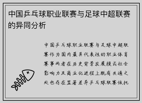中国乒乓球职业联赛与足球中超联赛的异同分析