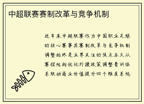 中超联赛赛制改革与竞争机制