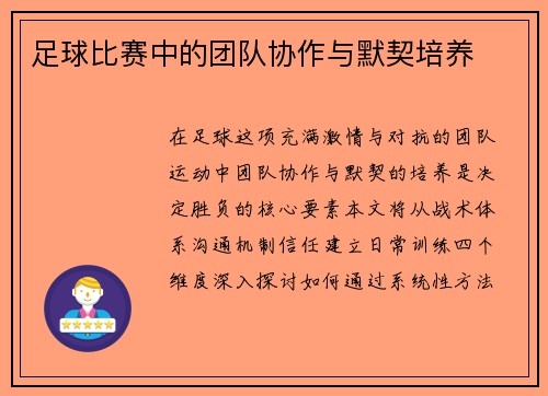 足球比赛中的团队协作与默契培养