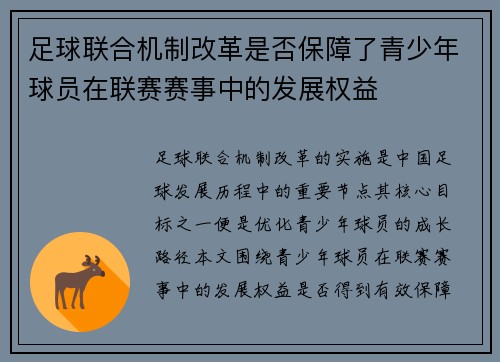 足球联合机制改革是否保障了青少年球员在联赛赛事中的发展权益